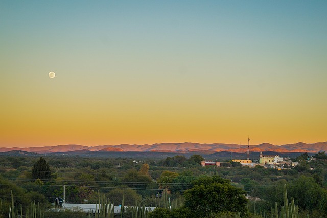 Paisaje, Atardecer, Luna, Cielo