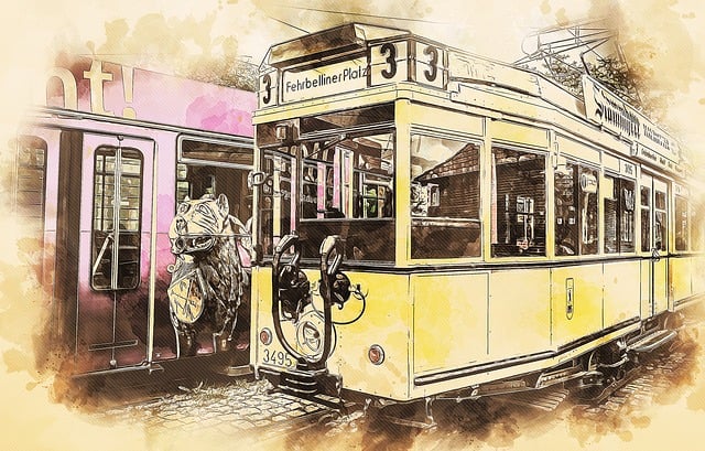 Free tram train old illustration