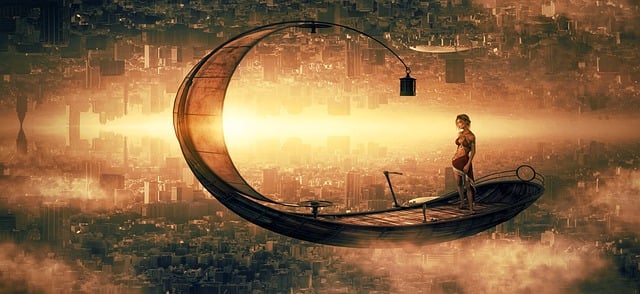 Free fantasy city ship illustration
