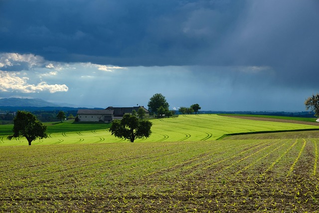 nature, landscape, spring, spring image, fields, farmhouse, dark sky, rain clouds, gewitterstimmung, mood, blue rain, farmhouse, farmhouse, farmhouse, farmhouse, farmhouse