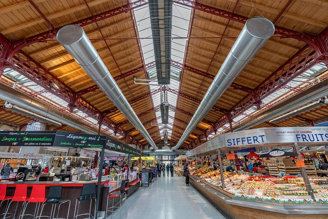 Markhalle, Holz, Handel, Colmar, Gemüse