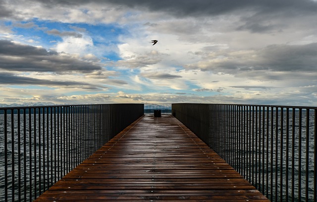 Lake, Wolken, Brücke, Himmel, Vogel