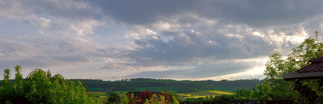 Skyer, Fjell, Panorama, Solnedgang