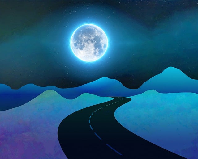 Free moon moonlit mountain illustration