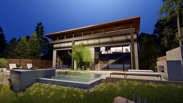 Haus, Tress, Nacht, Sommer, Draussen