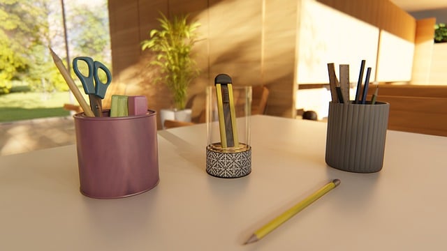 Free study room pencils pens illustration