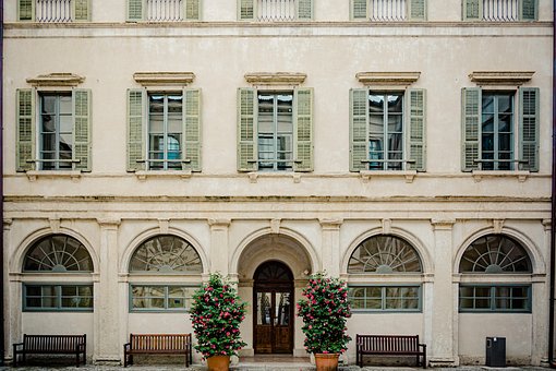 正面, 窗户, 露台, 入口, 建筑学, Trento, 市政厅, 建造, 房子