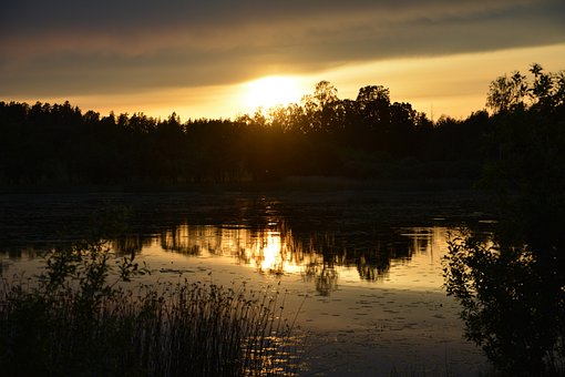 Sommer, Kveld, Solnedgang, Innsjø, Rolig