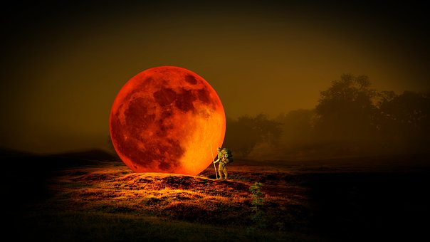 Lua, Espaço, Planeta, Vermelho, Universo