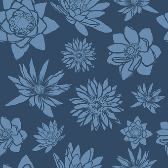 Sømløs, Mønster, Blomster, Blå