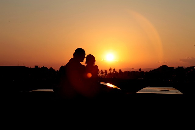 Elsker, Par, Solnedgang, Romantik