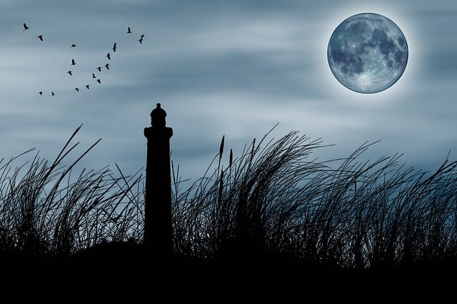 Download free HD stock image of Lighthouse Fantasy Free lighthouse fantasy full moon illustration