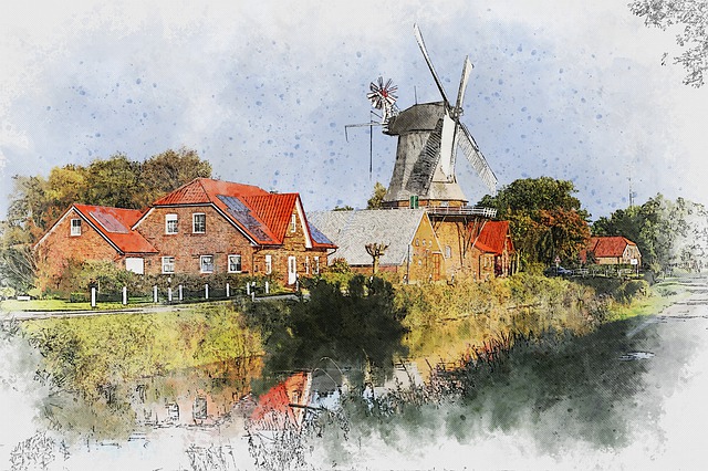 Free windmill landscape mill illustration