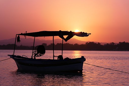 Sonnenuntergang, Meer, Boot, Ferien