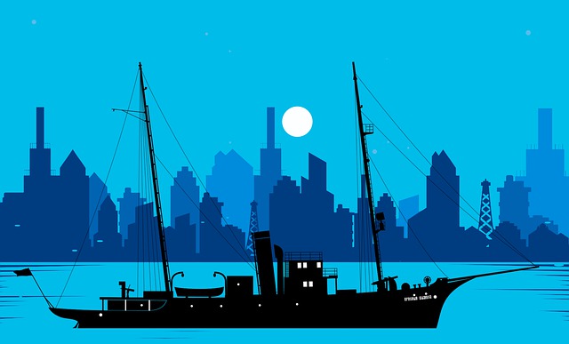 Free city night sky yacht illustration