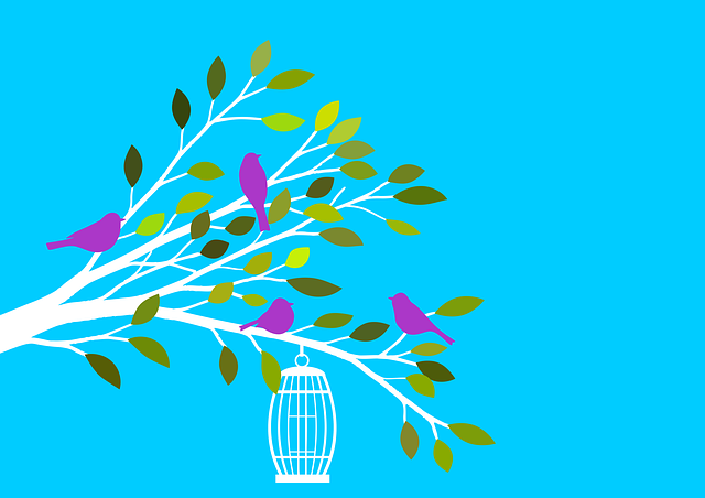 Free birds silhouettes floral illustration