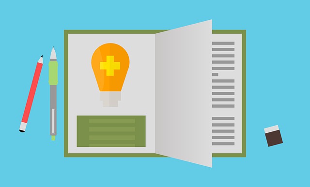 Die Glühbirne, Stift, Notizbuch, Idee