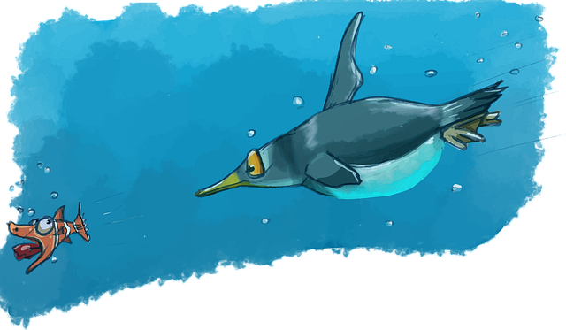 Free penguin under the water fish vector