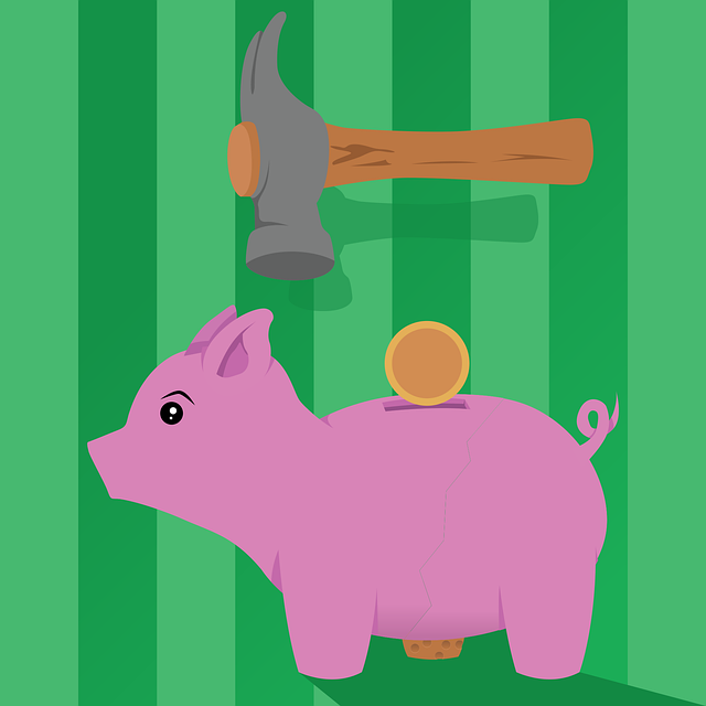 Free piggy bank hammer coin vector