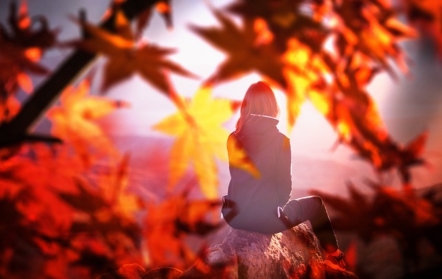 Free fall leaves woman illustration