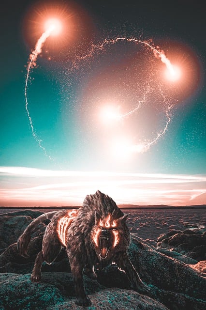Free wolf fire photoshop illustration