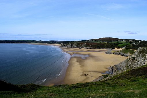Strand, Gower, Wales, Schwanensee, Meer