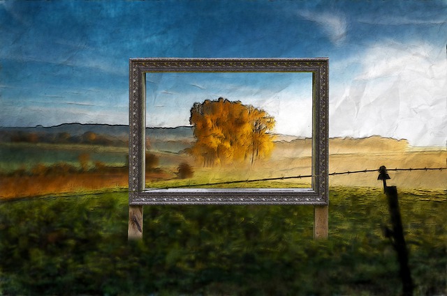 Free unfinished frame autumn field illustration