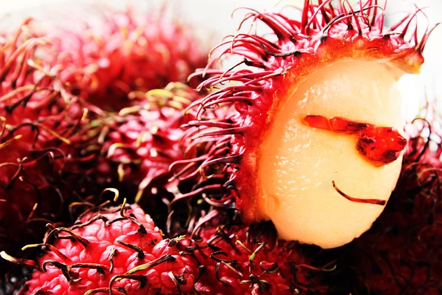 Frutas, Rambutan, Vermelho, Rosto