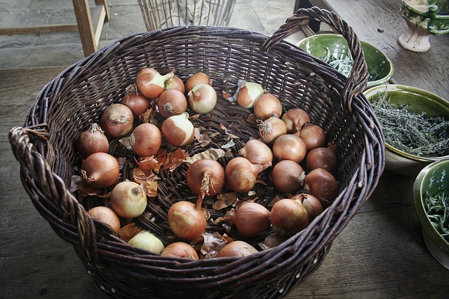Cesta, Cebollas, Verduras, Comida, Nuevo