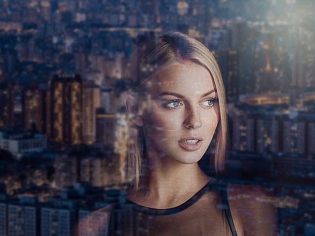 Reflektieren, Fenster, Nacht, Frauen