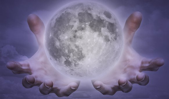 Hände, Mond, Licht, Mondlicht, Nacht