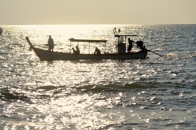 Baggrundslys, Silouhette, Båd, Thailand