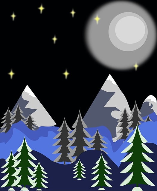 Mountains, Frost, Night, Stars, Snow