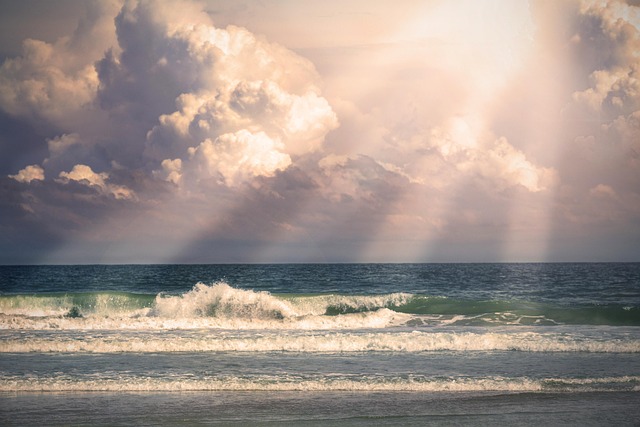 Ocean, Sollys, Stråler, Bølger, Sand
