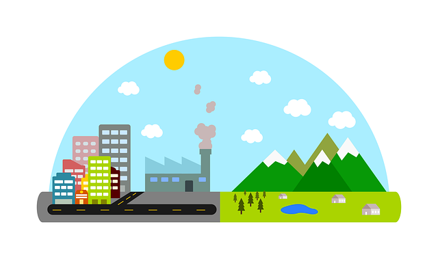 Free the landscape in the flat city field illustration