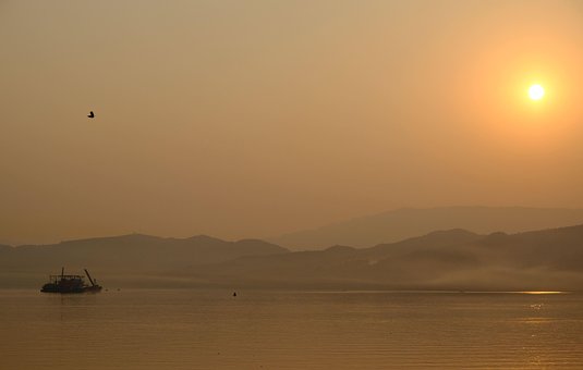 China, Yangtze, Sunrise, River, Boat