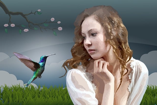 Free woman hummingbird bird vector