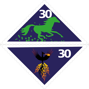 Frimerker, Enhjørning, Phoenix, Blå