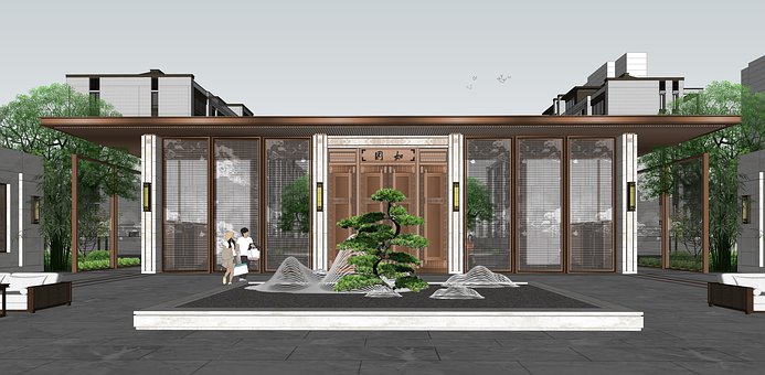Patio, Club, Indgang, Kinesisk Stil