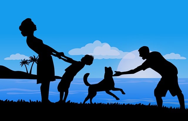 Familie, Sommer, Strand, Tier, Meer