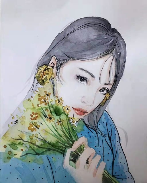 Free watercolor painting get the flower girl quiet illustration