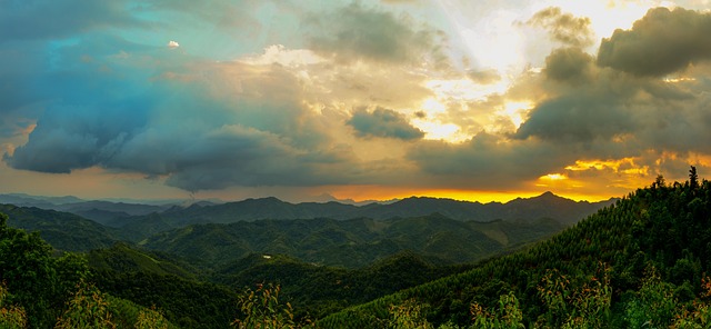 Panorama, Vietnã, Pôr Do Sol, Nuvens
