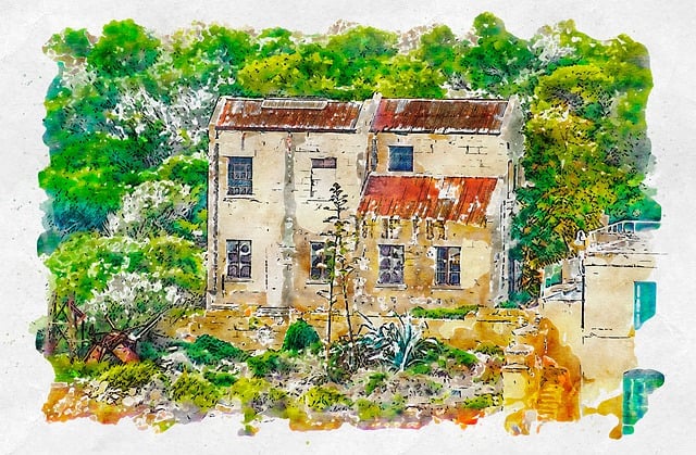 Free art watercolor house illustration