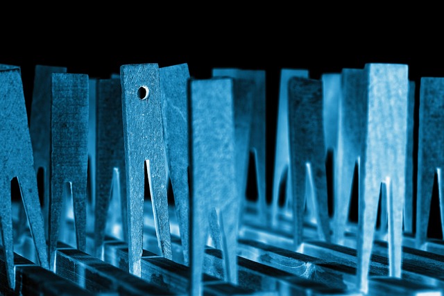 clothespins, household, work, neon, clamp, abstract, blue, close up, attach, insert, hole, grid, wood