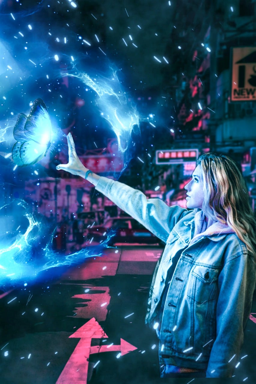 Free butterfly young woman magic illustration
