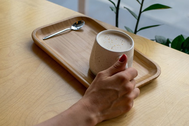 มือ, กาแฟ, เช้า, แก้ว, ที่ร้าน