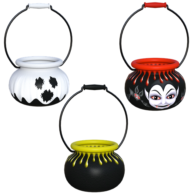 Free candy buckets halloween 3d illustration