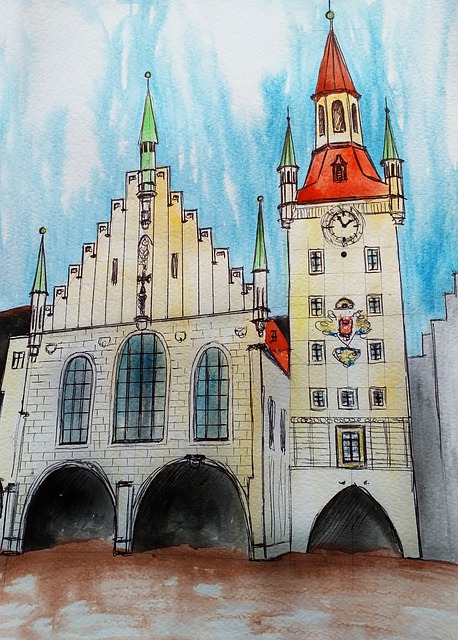 Free marienplatz altes rathaus munich illustration
