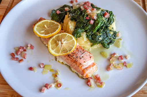Lachs, Spinat, Lebensmittel, Essen, Mahl