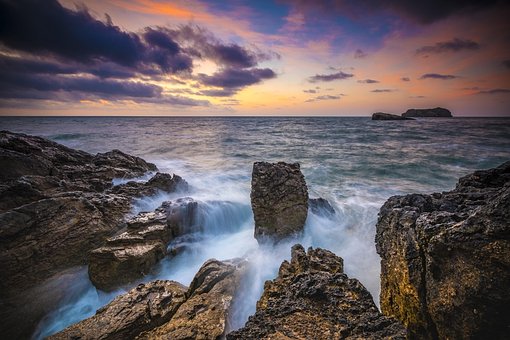 Agua, Rocas, Amanecer, Nubes, Rock, Mar